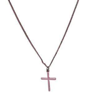 Simple Pink Cross Pendant Necklace Religious Spiritual Fashion Jewelry Women